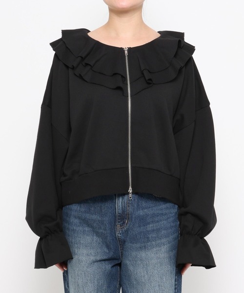 LOWRYS FARM（ローリーズファーム）の「フリルＺＩＰウラケ　636140（スウェット・レディース・グレー/アイボリー/ブラック・FREE）」の9枚目の写真