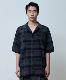 WRINKLE HALF SLEEVE COLLAR CARDIGAN (BLACK CHECK)