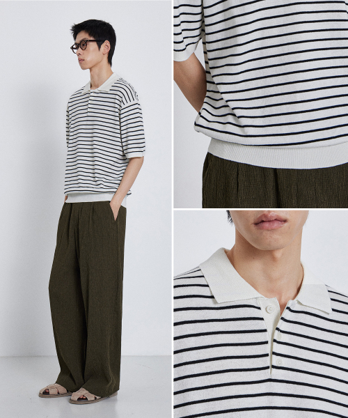KIIMUIR(キミュア)の「ストライプカラー ハーフニット_アイボリー(Tシャツ/カットソー・メンズ・アイボリー・MEDIUM/LARGE/X-LARGE)」の4枚目の写真