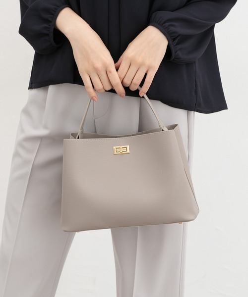 Honeys（ハニーズ）の「金具付ワンハンドルバッグ（ハンドバッグ・レディース・グレイッシュベージュ/ブラック/ブラウン・FREE）」の11枚目の写真