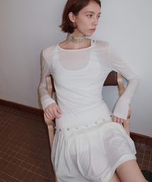 SOLWEIGE（ソルヴェイグ）の「【SOLWEIGE】シェルボタン装飾 プリーツヘム ニットレイヤードワンピース（ワンピース）」