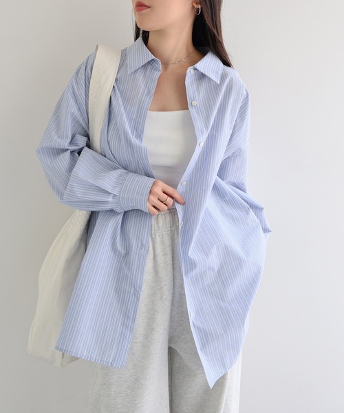 andme(アンドミー)の「2wayストライプシャツブラウス/キャミソールビスチェ(シャツ/ブラウス・レディース・ピンク/ベージュ/ブルー/オフホワイト・FREE)」の15枚目の写真