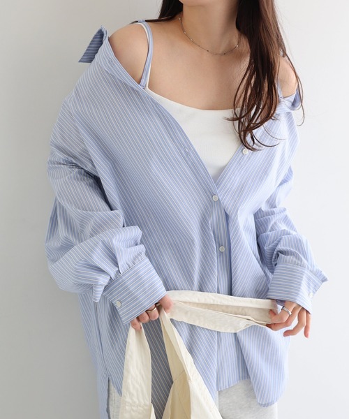 andme(アンドミー)の「2wayストライプシャツブラウス/キャミソールビスチェ(シャツ/ブラウス・レディース・ピンク/ベージュ/ブルー/オフホワイト・FREE)」の19枚目の写真