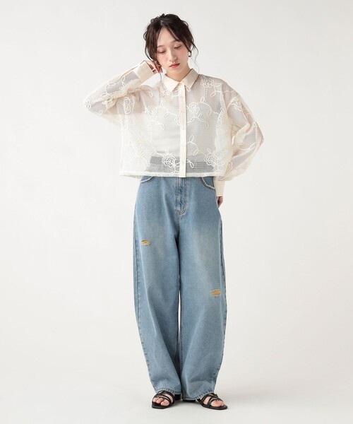 BEAMS HEART(ビームスハート)の「レギュラーカラー レース シャツ(シャツ/ブラウス・レディース・オフホワイト/ライム/ブラック・FREE)」の4枚目の写真