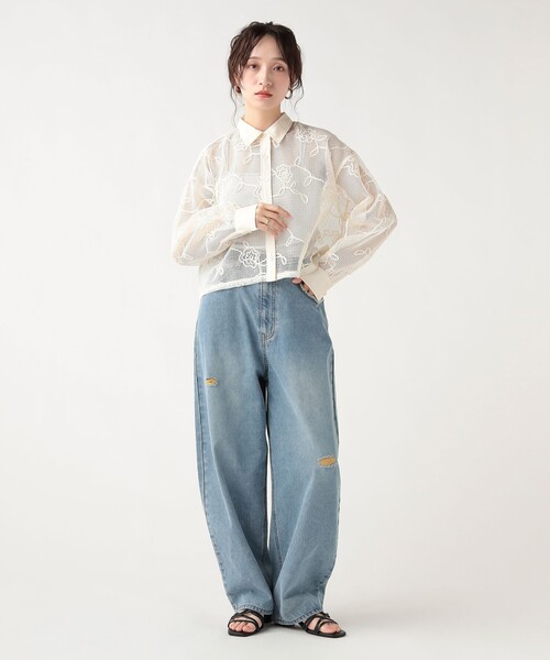 BEAMS HEART(ビームスハート)の「レギュラーカラー レース シャツ(シャツ/ブラウス・レディース・オフホワイト/ライム/ブラック・FREE)」の5枚目の写真