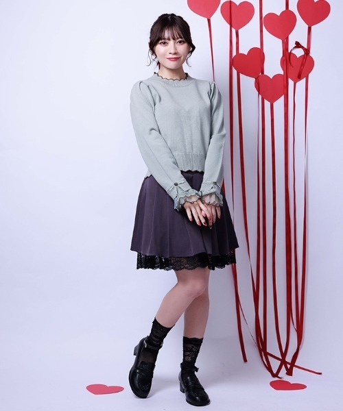 axes femme（アクシーズファム）の「ハート釦バイカラーニットプルオーバー（ニット/セーター・レディース・ピンク/ミント/キナリ・FREE）」の9枚目の写真