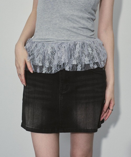 ENVYM（アンビー）の「Wボタン ストレッチ デニム ミニスカート（デニムスカート・レディース・ブルー/ブラック・SMALL/MEDIUM/LARGE）」の13枚目の写真