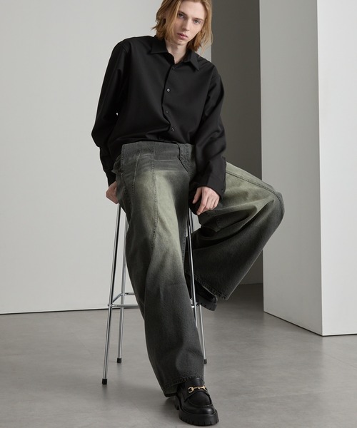 cussil(クシル)の「【cussil/クシル】ヘビードレープクロップドシルエットレギュラー長袖シャツ(シャツ/ブラウス・メンズ・ブラック/ホワイト・L/M/S)」の9枚目の写真