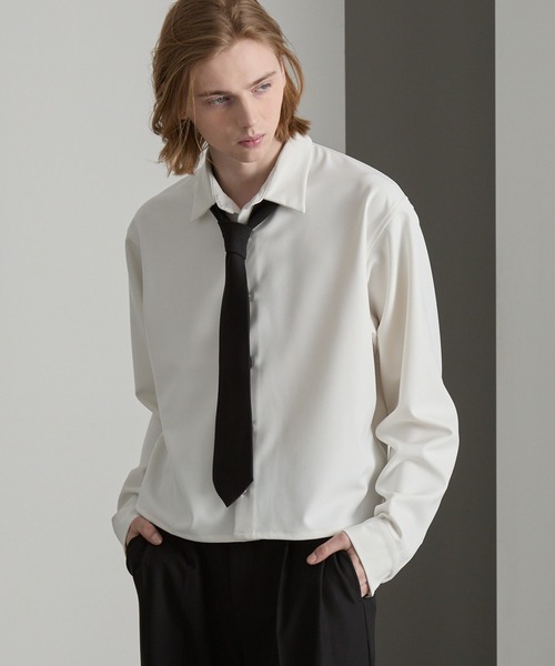 cussil(クシル)の「【cussil/クシル】ヘビードレープクロップドシルエットレギュラー長袖シャツ(シャツ/ブラウス・メンズ・ブラック/ホワイト・L/M/S)」の18枚目の写真