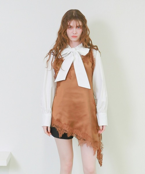 mic by Olu.(ミックバイオルドット)の「サテンレースキャミソールワンピース(ワンピース・レディース・アイボリー/ブラウン/ピンク・FREE)」の3枚目の写真