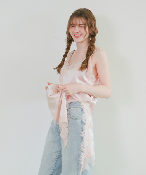 mic by Olu.(ミックバイオルドット)の「サテンレースキャミソールワンピース(ワンピース・レディース・アイボリー/ブラウン/ピンク・FREE)」の5枚目の写真