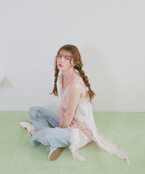 mic by Olu.(ミックバイオルドット)の「サテンレースキャミソールワンピース(ワンピース・レディース・アイボリー/ブラウン/ピンク・FREE)」の8枚目の写真