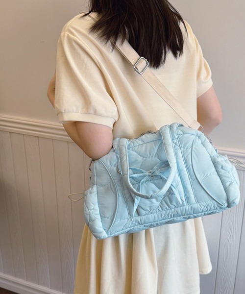 leune(ルネ)の「パステルカラーキルティングリボンボストンバッグ(ボストンバッグ・レディース・ピンク/イエロー/ミント/ブルー・FREE)」の4枚目の写真