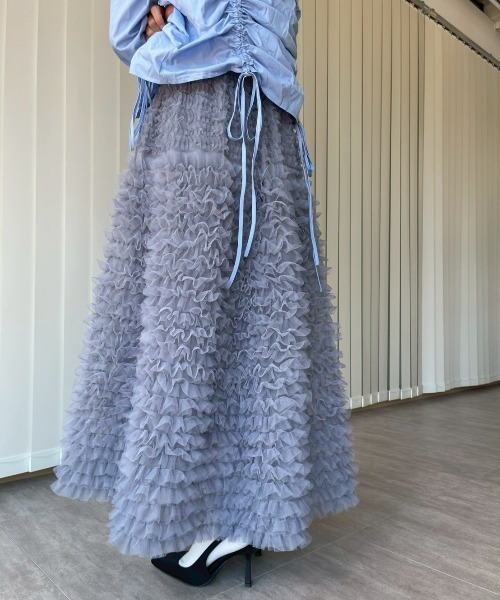 AMAIL(アマイル)の「Fluffy Cake Skirt(スカート・レディース・グレー/アイボリー/ブラック・FREE)」の4枚目の写真