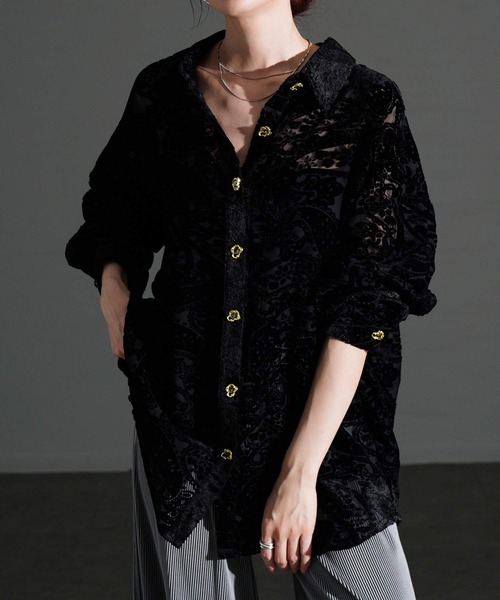 Sawa a la mode(サワアラモード)の「ペイズリー柄フロッキーシアーシャツ(シャツ/ブラウス・レディース・ブラック・FREE)」の1枚目の写真