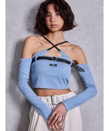 GYDA | GYDAフロントクロスラメテレコトップス(Tシャツ/カットソー)