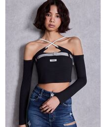 GYDA | GYDAフロントクロスラメテレコトップス(Tシャツ/カットソー)