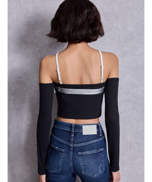 GYDA（ジェイダ）の「GYDAフロントクロスラメテレコトップス（Tシャツ/カットソー・レディース・ブラック/オフホワイト/ブルー・FREE）」の11枚目の写真