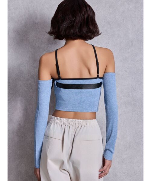 GYDA（ジェイダ）の「GYDAフロントクロスラメテレコトップス（Tシャツ/カットソー・レディース・ブラック/オフホワイト/ブルー・FREE）」の16枚目の写真