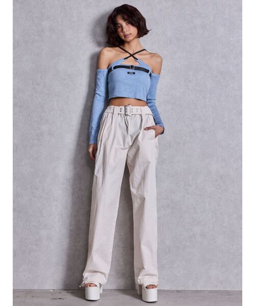 GYDA（ジェイダ）の「GYDAフロントクロスラメテレコトップス（Tシャツ/カットソー・レディース・ブラック/オフホワイト/ブルー・FREE）」の17枚目の写真