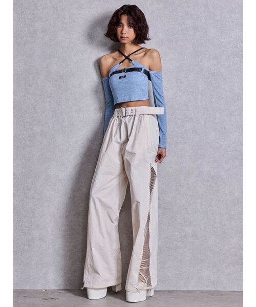 GYDA（ジェイダ）の「GYDAフロントクロスラメテレコトップス（Tシャツ/カットソー・レディース・ブラック/オフホワイト/ブルー・FREE）」の19枚目の写真