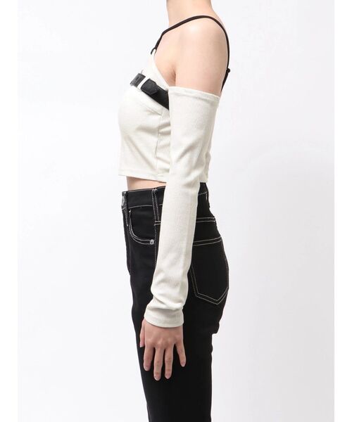 GYDA（ジェイダ）の「GYDAフロントクロスラメテレコトップス（Tシャツ/カットソー・レディース・ブラック/オフホワイト/ブルー・FREE）」の22枚目の写真