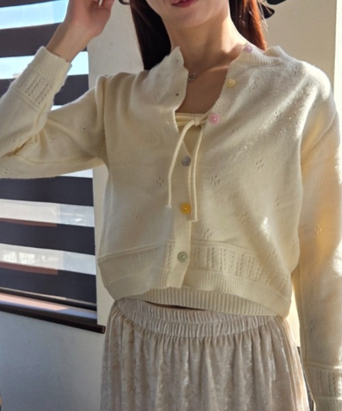 tolene(トレネ)の「大人可愛い ニットキャミ+ニットカーデ セットアップ(アンサンブル・レディース・ホワイト/ピンク/ライトブルー/イエロー・FREE)」の21枚目の写真