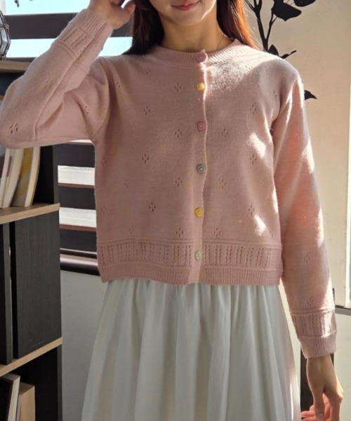 tolene(トレネ)の「大人可愛い ニットキャミ+ニットカーデ セットアップ(アンサンブル・レディース・ホワイト/ピンク/ライトブルー/イエロー・FREE)」の6枚目の写真