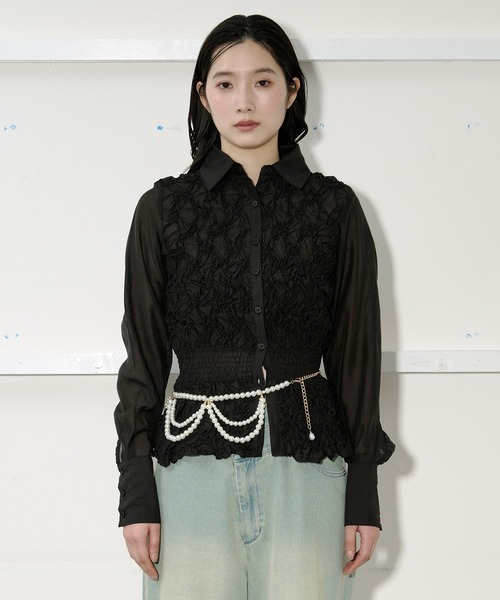 Ezick（エジック）の「shirring sheer blouse シャーリングブラウス（シャツ/ブラウス・レディース・ブラック/ピンク・FREE）」の10枚目の写真