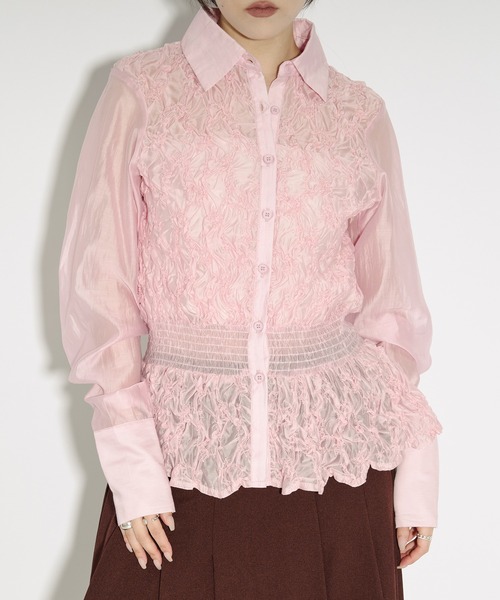 Ezick（エジック）の「shirring sheer blouse シャーリングブラウス（シャツ/ブラウス・レディース・ブラック/ピンク・FREE）」の19枚目の写真