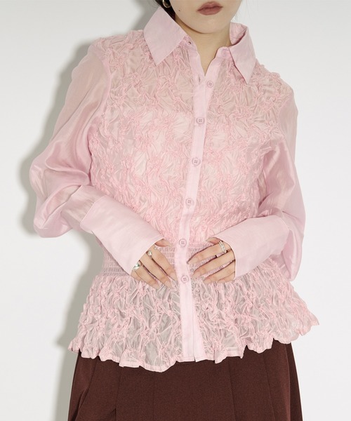 Ezick（エジック）の「shirring sheer blouse シャーリングブラウス（シャツ/ブラウス・レディース・ブラック/ピンク・FREE）」の20枚目の写真