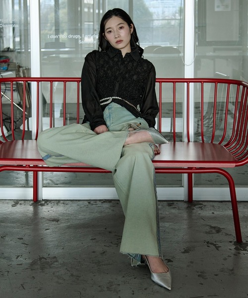 Ezick（エジック）の「shirring sheer blouse シャーリングブラウス（シャツ/ブラウス・レディース・ブラック/ピンク・FREE）」の3枚目の写真