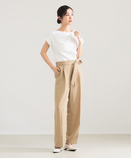 Demi-Luxe BEAMS（デミルクス ビームス）の「アシンメトリー ドレープ プルオーバー［接触冷感］（Tシャツ/カットソー・レディース・ホワイト/チャコールグレー・ONE SIZE）」の5枚目の写真