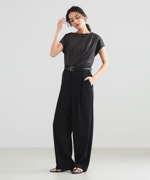 Demi-Luxe BEAMS（デミルクス ビームス）の「アシンメトリー ドレープ プルオーバー［接触冷感］（Tシャツ/カットソー・レディース・ホワイト/チャコールグレー・ONE SIZE）」の8枚目の写真