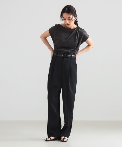 Demi-Luxe BEAMS（デミルクス ビームス）の「アシンメトリー ドレープ プルオーバー［接触冷感］（Tシャツ/カットソー・レディース・ホワイト/チャコールグレー・ONE SIZE）」の9枚目の写真