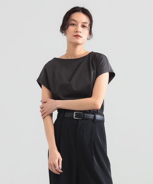 Demi-Luxe BEAMS（デミルクス ビームス）の「アシンメトリー ドレープ プルオーバー［接触冷感］（Tシャツ/カットソー・レディース・ホワイト/チャコールグレー・ONE SIZE）」の11枚目の写真