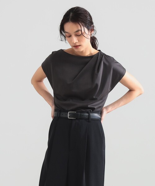 Demi-Luxe BEAMS（デミルクス ビームス）の「アシンメトリー ドレープ プルオーバー［接触冷感］（Tシャツ/カットソー・レディース・ホワイト/チャコールグレー・ONE SIZE）」の12枚目の写真