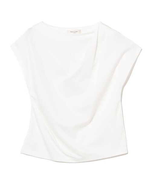 Demi-Luxe BEAMS（デミルクス ビームス）の「アシンメトリー ドレープ プルオーバー［接触冷感］（Tシャツ/カットソー・レディース・ホワイト/チャコールグレー・ONE SIZE）」の13枚目の写真