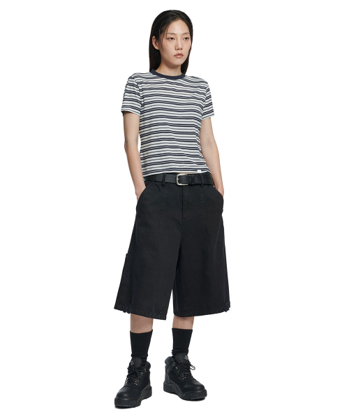 NOMANUAL(NOMANUAL)の「OFFBEAT STRIPE T-SHIRT (WOMAN) - BLACK(Tシャツ/カットソー・レディース・その他・SMALL/MEDIUM/LARGE)」の4枚目の写真