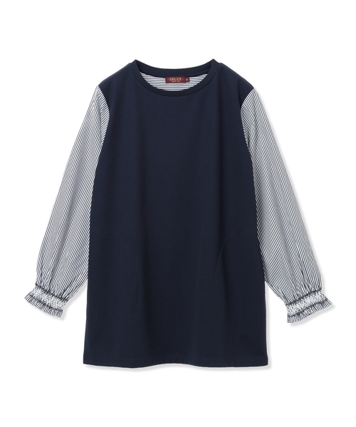 DECOY SINCE 1981(デコイシンスイチキュウハチイチ)の「ストライプ袖ドッキングチュニック【ポケットあり】(Tシャツ/カットソー・レディース・グレー/ネイビー・M/L)」の3枚目の写真