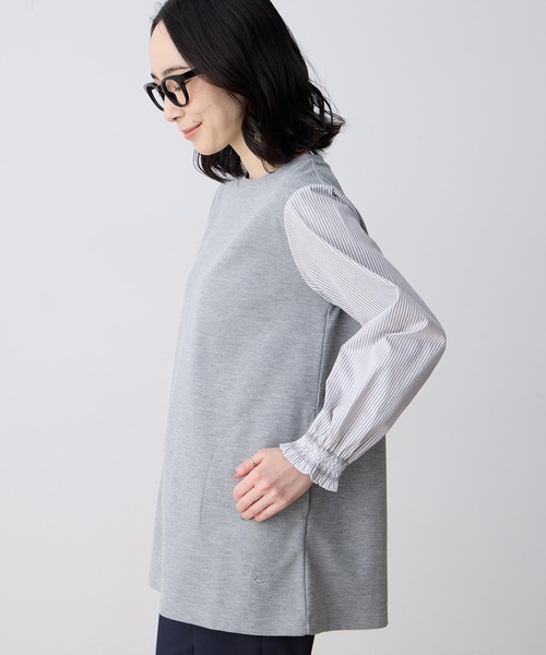 DECOY SINCE 1981(デコイシンスイチキュウハチイチ)の「ストライプ袖ドッキングチュニック【ポケットあり】(Tシャツ/カットソー・レディース・グレー/ネイビー・M/L)」の12枚目の写真