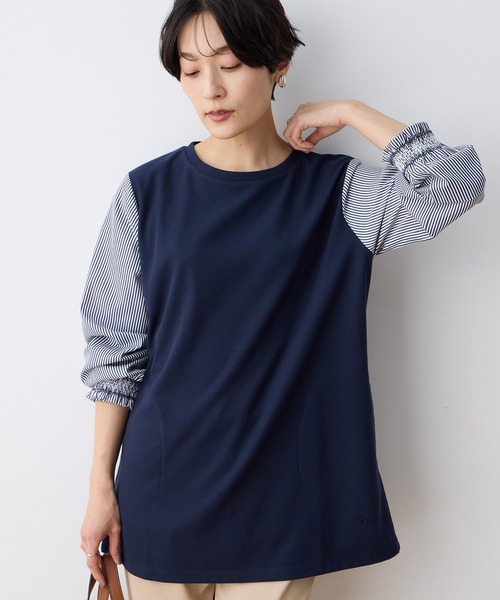 DECOY SINCE 1981(デコイシンスイチキュウハチイチ)の「ストライプ袖ドッキングチュニック【ポケットあり】(Tシャツ/カットソー・レディース・グレー/ネイビー・M/L)」の14枚目の写真