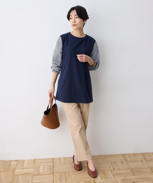 DECOY SINCE 1981(デコイシンスイチキュウハチイチ)の「ストライプ袖ドッキングチュニック【ポケットあり】(Tシャツ/カットソー・レディース・グレー/ネイビー・M/L)」の15枚目の写真