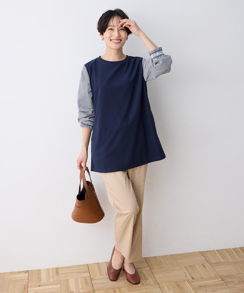 DECOY SINCE 1981(デコイシンスイチキュウハチイチ)の「ストライプ袖ドッキングチュニック【ポケットあり】(Tシャツ/カットソー・レディース・グレー/ネイビー・M/L)」の16枚目の写真