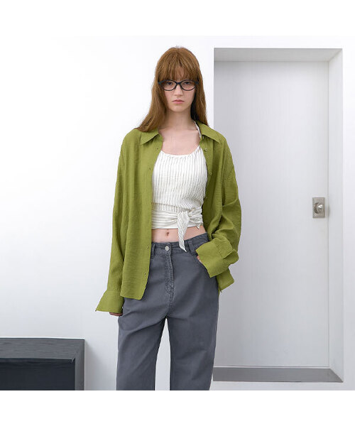 ATELIER NAIN（アトリエナイン）の「MADAL WRINKLE STANDARD FIT SHIRT (BL-4401)（シャツ/ブラウス・レディース・スカイブルー/アイボリー/オリーブ/グレー・FREE）」の3枚目の写真