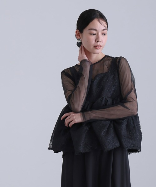 atlo(アトロ)の「ワイドパンツ パンツドレス 結婚式 二次会&セットアップ ペプラム ビスチェ シアーお呼ばれ フォーマル ロング丈 オケージョンドレス 同窓会 成人式 (パンツドレス・レディース・ブラック/ネイビー/ベージュ・M)」の5枚目の写真