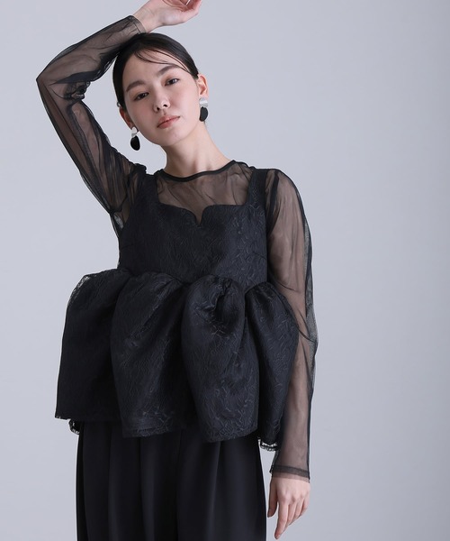 atlo(アトロ)の「ワイドパンツ パンツドレス 結婚式 二次会&セットアップ ペプラム ビスチェ シアーお呼ばれ フォーマル ロング丈 オケージョンドレス 同窓会 成人式 (パンツドレス・レディース・ブラック/ネイビー/ベージュ・M)」の6枚目の写真
