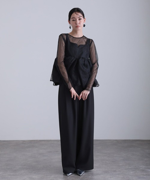 atlo(アトロ)の「ワイドパンツ パンツドレス 結婚式 二次会&セットアップ ペプラム ビスチェ シアーお呼ばれ フォーマル ロング丈 オケージョンドレス 同窓会 成人式 (パンツドレス・レディース・ブラック/ネイビー/ベージュ・M)」の7枚目の写真