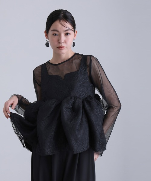 atlo(アトロ)の「ワイドパンツ パンツドレス 結婚式 二次会&セットアップ ペプラム ビスチェ シアーお呼ばれ フォーマル ロング丈 オケージョンドレス 同窓会 成人式 (パンツドレス・レディース・ブラック/ネイビー/ベージュ・M)」の10枚目の写真