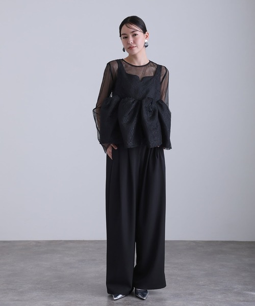 atlo(アトロ)の「ワイドパンツ パンツドレス 結婚式 二次会&セットアップ ペプラム ビスチェ シアーお呼ばれ フォーマル ロング丈 オケージョンドレス 同窓会 成人式 (パンツドレス・レディース・ブラック/ネイビー/ベージュ・M)」の12枚目の写真